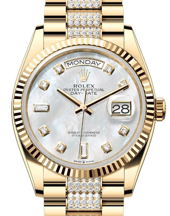 Rolex Day-Date 36 36 mm 128238MOPDDP Yellow Gold White Mother of Pearl