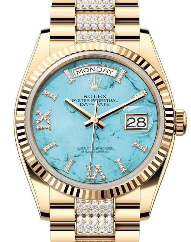Rolex Day-Date 36 36 mm 128238TDDP Yellow Gold Turquoise