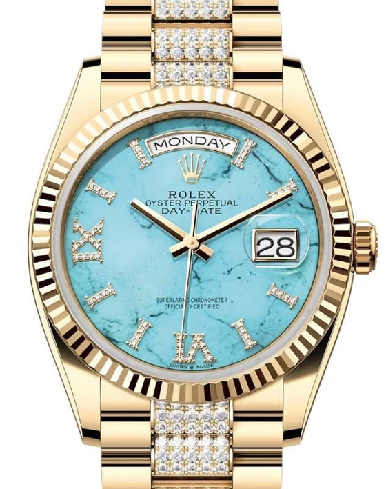 Rolex Day-Date 36 36 mm 128238TDDP Yellow Gold Turquoise