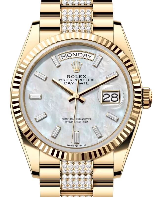 Rolex Day-Date 36 36 mm 128238WMOPDD Yellow Gold White Mother of Pearl