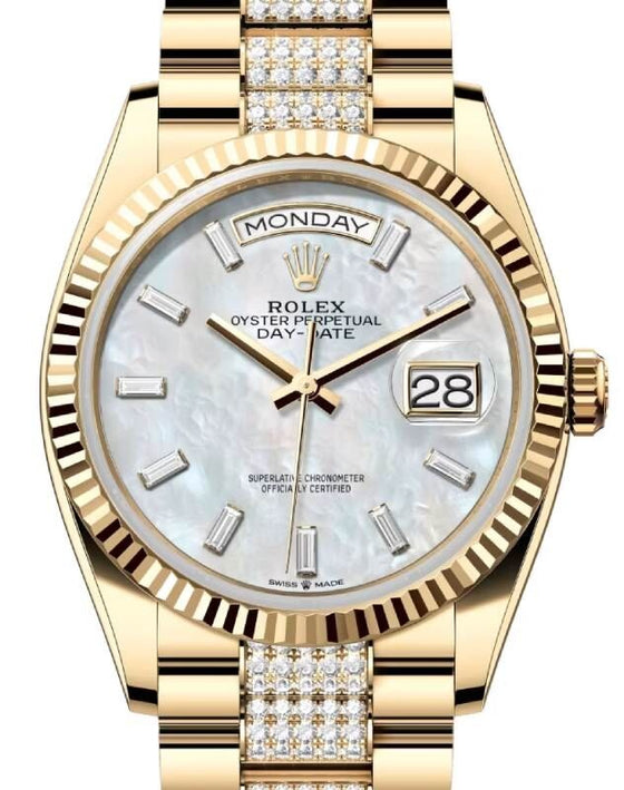 Rolex Day-Date 36 36 mm 128238WMOPDD Yellow Gold White Mother of Pearl