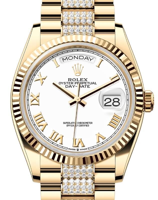 Rolex Day-Date 36 mm 128238WRPD Yellow Gold White