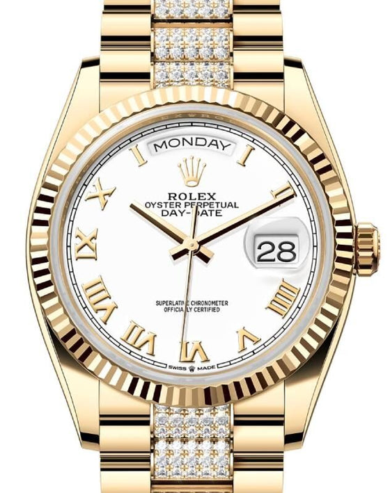 Rolex Day-Date 36 mm 128238WRPD Yellow Gold White