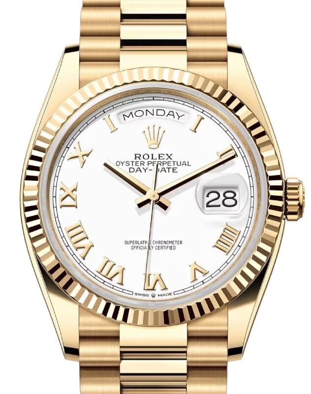 Rolex Oyster Perpetual 36 mm 128238WRP Yellow Gold White