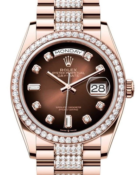 Rolex Day-Date 36 36 mm 128345RBRBDDP Rose Gold/Diamonds Brown