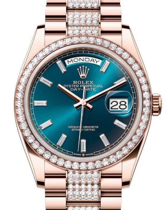 Rolex Day-Date 36 36 mm 128345RBRBGDDP Rose Gold/Diamonds Blue-Green