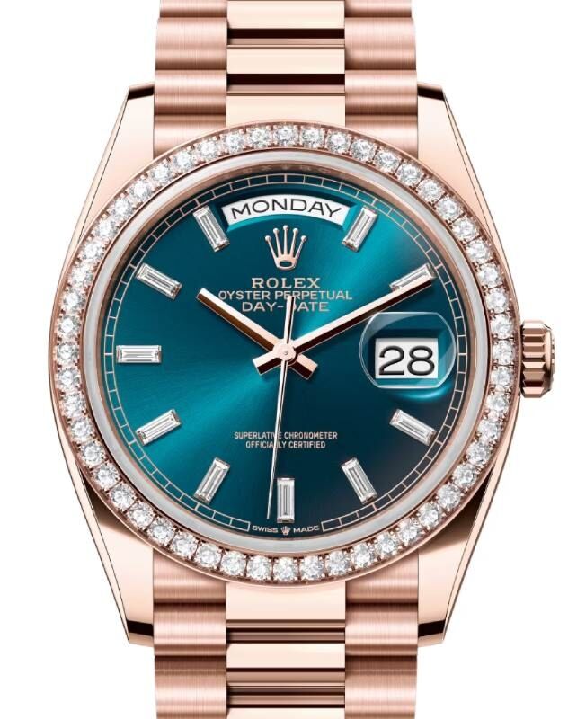 Rolex Day-Date 36 36 mm 128345RBRBGDP Rose Gold/Diamonds Blue-Green