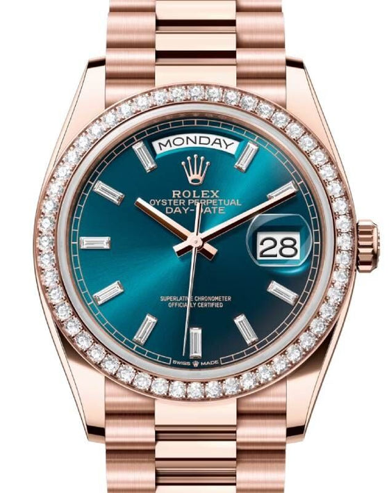 Rolex Day-Date 36 36 mm 128345RBRBGDP Rose Gold/Diamonds Blue-Green
