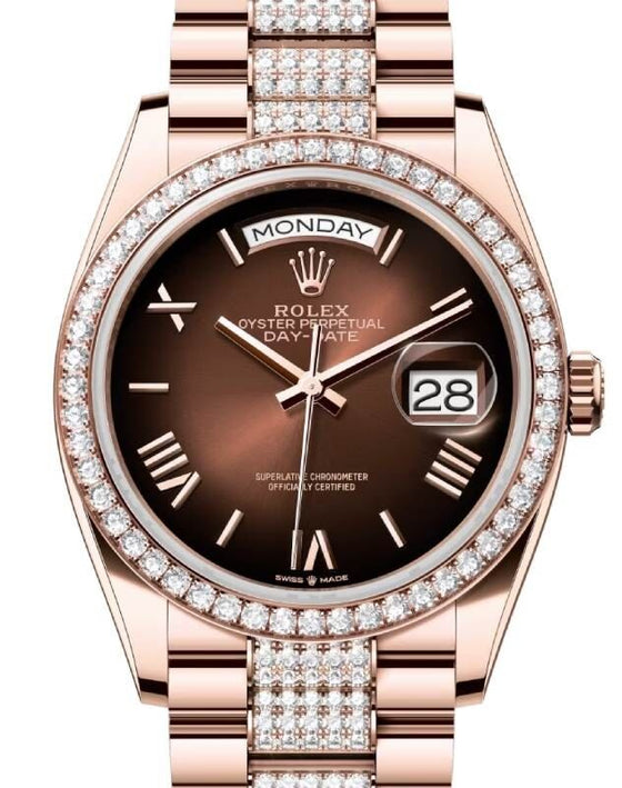 Rolex Day-Date 36 36 mm 128345RBRBMRDP Rose Gold/Diamonds Brown