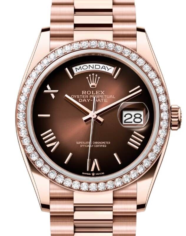 Rolex Day-Date 36 36 mm 128345RBRBOSRP Rose Gold/Diamonds Brown