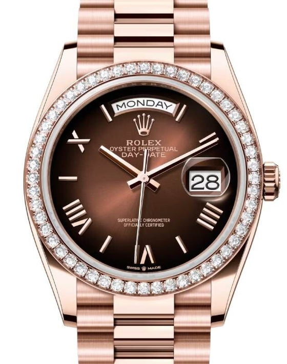 Rolex Day-Date 36 36 mm 128345RBRBOSRP Rose Gold/Diamonds Brown