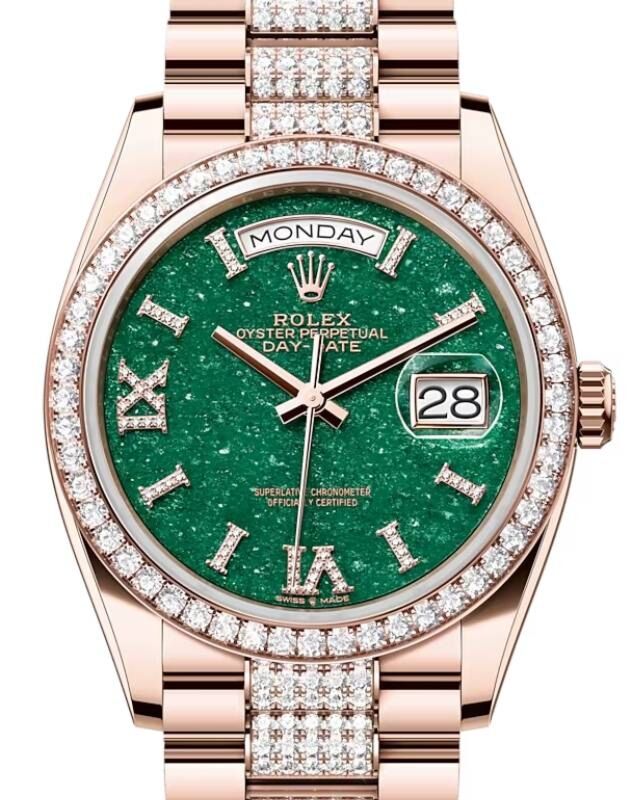 Rolex Day-Date 36 36 mm 128345RBRGRVIIXDDP Rose Gold/Diamonds Green