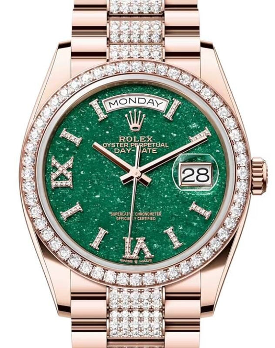 Rolex Day-Date 36 36 mm 128345RBRGRVIIXDDP Rose Gold/Diamonds Green