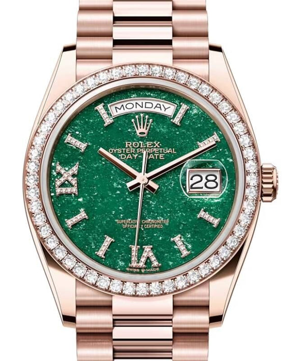 Rolex Day-Date 36 36 mm 128345RBRGRVIIXP Rose Gold/Diamonds Green