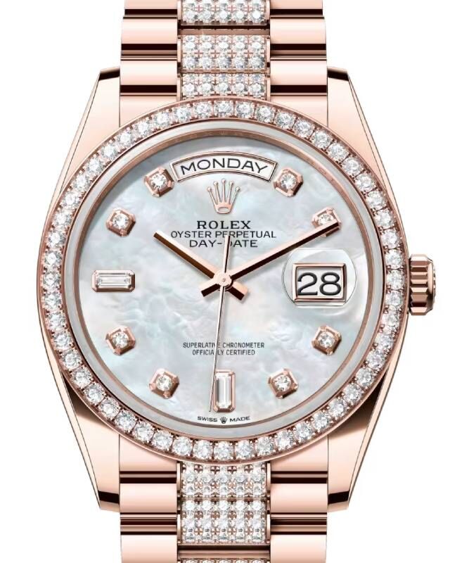 Rolex Day-Date 36 36 mm 128345RBRMOPDDP Rose Gold/Diamonds White Mother of Pearl