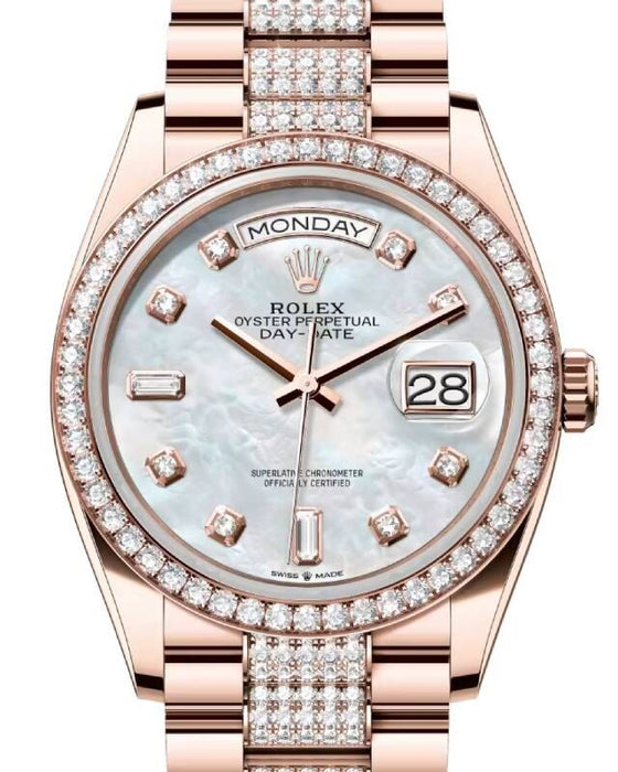 Rolex Day-Date 36 36 mm 128345RBRMOPDDP Rose Gold/Diamonds White Mother of Pearl