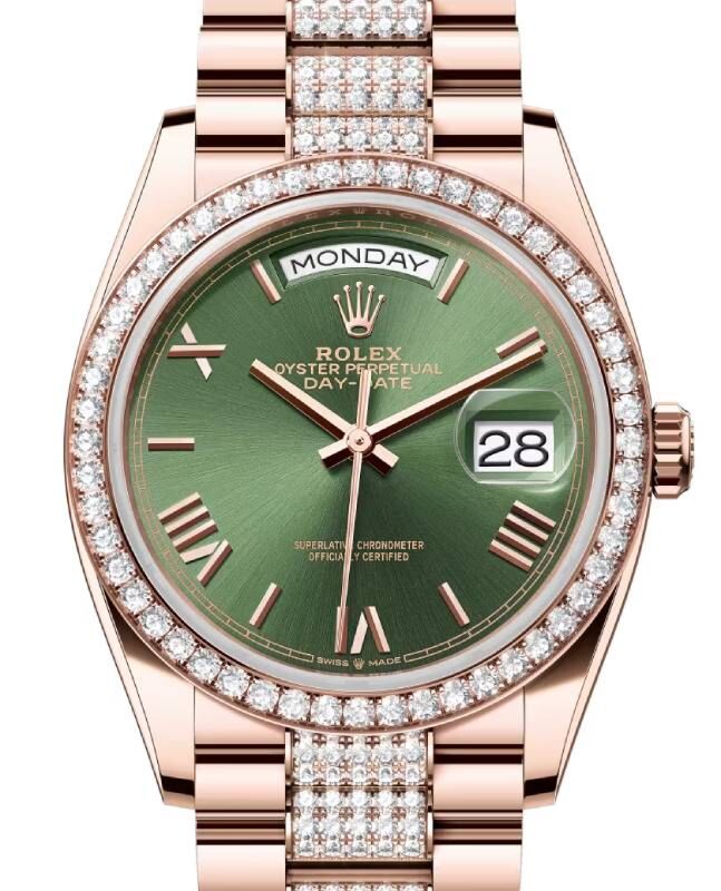 Rolex Day-Date 36 36 mm 128345RBROGDP Rose Gold/Diamonds Olive Green