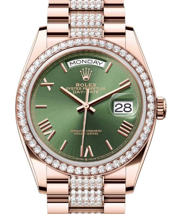 Rolex Day-Date 36 36 mm 128345RBROGDP Rose Gold/Diamonds Olive Green