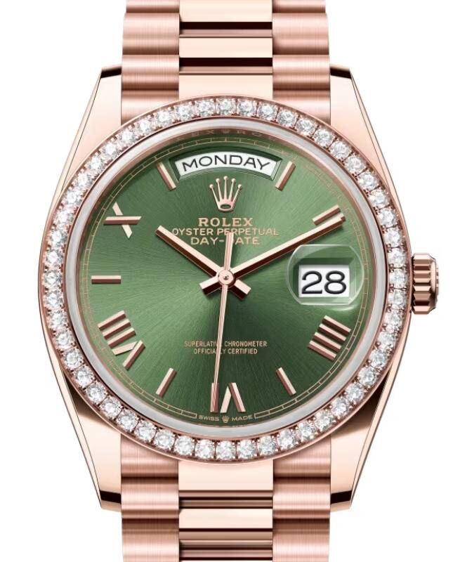 Rolex Day-Date 36 36 mm 128345RBROGP Rose Gold/Diamonds Olive Green