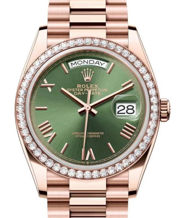 Rolex Day-Date 36 36 mm 128345RBROGP Rose Gold/Diamonds Olive Green