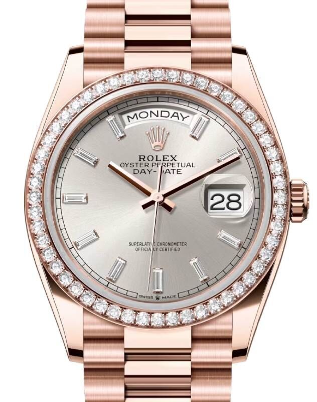 Rolex Day-Date 36 36 mm 128345RBRSLVDP Rose Gold/Diamonds Silver
