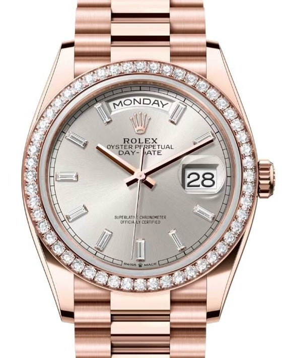 Rolex Day-Date 36 36 mm 128345RBRSLVDP Rose Gold/Diamonds Silver