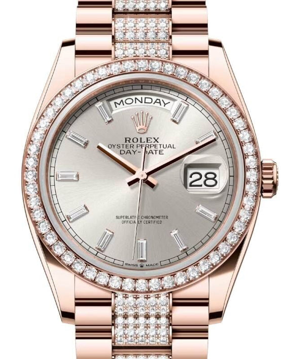Rolex Day-Date 36 36 mm 128345RBRSVDDP Rose Gold/Diamonds Silver