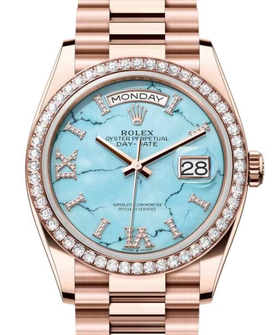 Rolex Day-Date 36 36 mm 128345RBRTRVIIXDP Rose Gold/Diamonds Turquoise