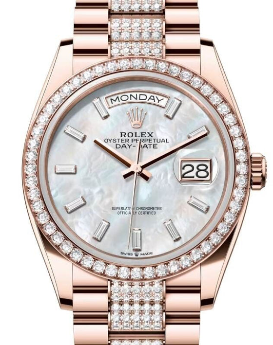 Rolex Day-Date 36 36 mm 128345RBRWMOPDDP Rose Gold/Diamonds White Mother of Pearl