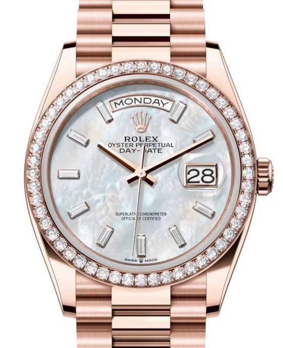 Rolex Day-Date 36 36 mm 128345RBRWMOPDP Rose Gold/Diamonds White Mother of Pearl