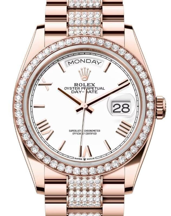 Rolex Day-Date 36 36 mm 128345RBRWSRDP Rose Gold/Diamonds White