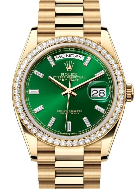 Rolex Day-Date 36 36 mm 128348RBRBGDP Yellow Gold/Diamonds Green