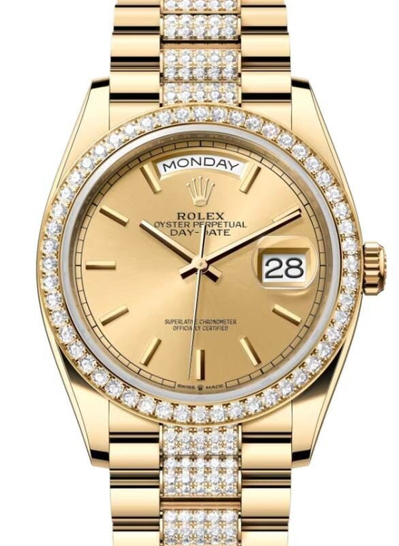 Rolex Day-Date 36 36 mm 128348RBRCSDP Yellow Gold/Diamonds Champagne