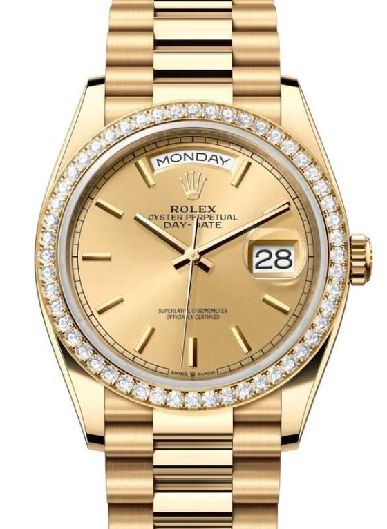 Rolex Day-Date 36 36 mm 128348RBRCSP Yellow Gold/Diamonds Champagne