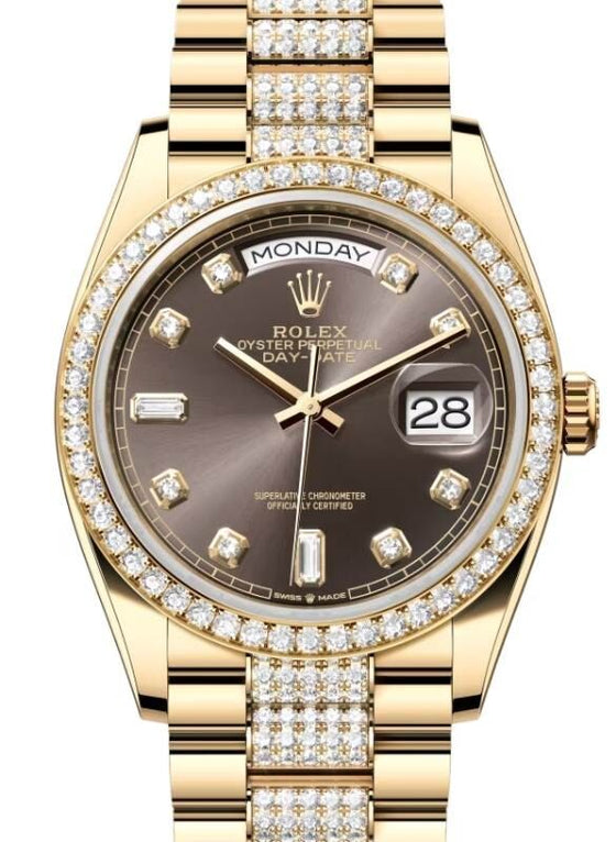 Rolex Day-Date 36 36 mm 128348RBRDGDDP Yellow Gold/Diamonds Dark Grey