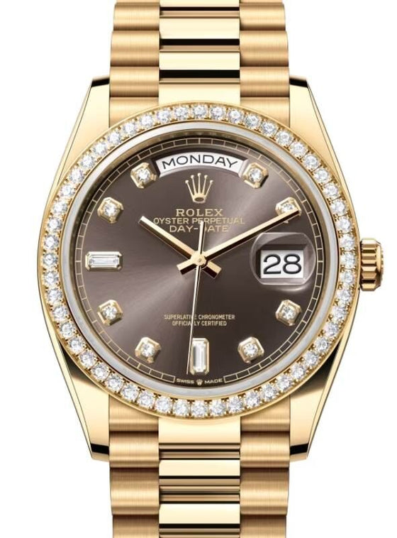 Rolex Day-Date 36 36 mm 128348RBRDGDP Yellow Gold/Diamonds Dark Grey