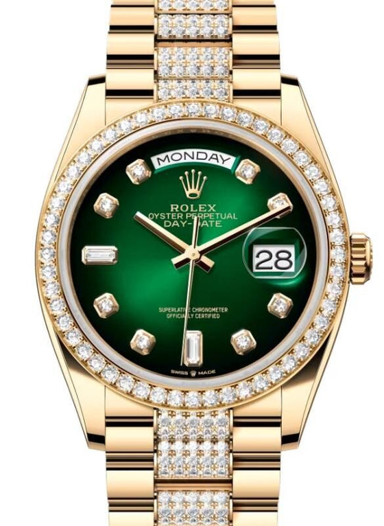 Rolex Day-Date 36 36 mm 128348RBRGDDP Yellow Gold/Diamonds Green