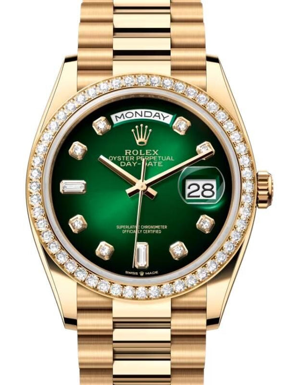 Rolex Day-Date 36 36 mm 128348RBRGODP Yellow Gold/Diamonds Green