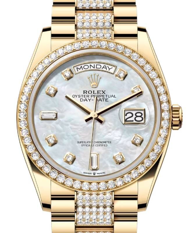 Rolex Day-Date 36 36 mm 128348RBRMOPDDP Yellow Gold/Diamonds White Mother of Pearl