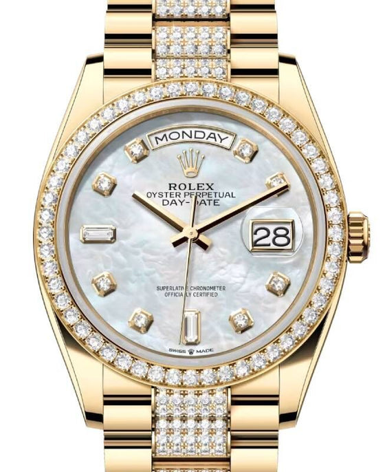 Rolex Day-Date 36 36 mm 128348RBRMOPDDP Yellow Gold/Diamonds White Mother of Pearl