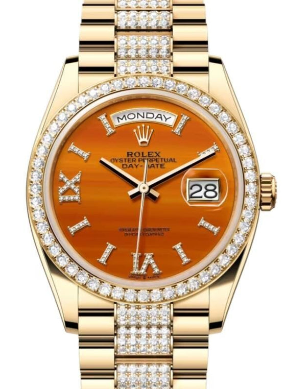Rolex Day-Date 36 36 mm 128348RBRODDP Yellow Gold/Diamonds Orange