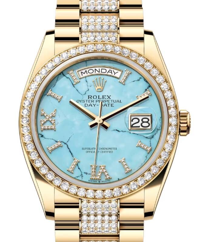 Rolex Day-Date 36 36 mm 128348RBRTDDP Yellow Gold/Diamonds Turquoise