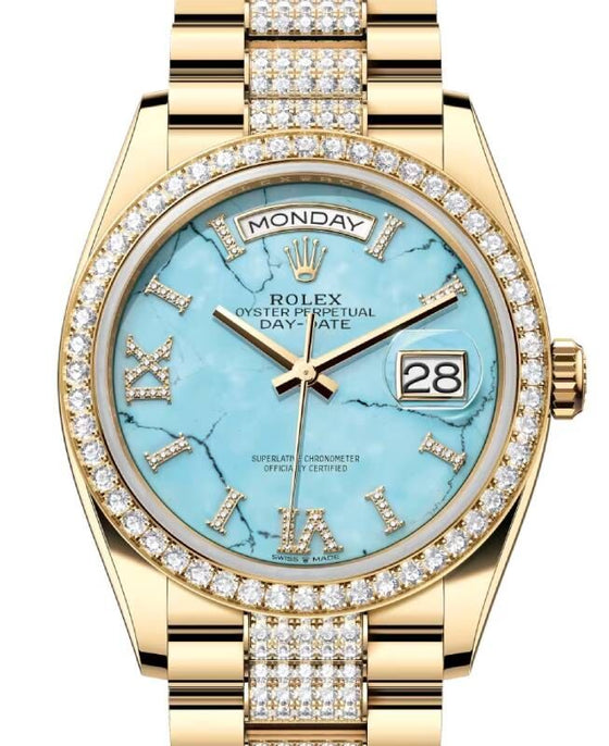 Rolex Day-Date 36 36 mm 128348RBRTDDP Yellow Gold/Diamonds Turquoise