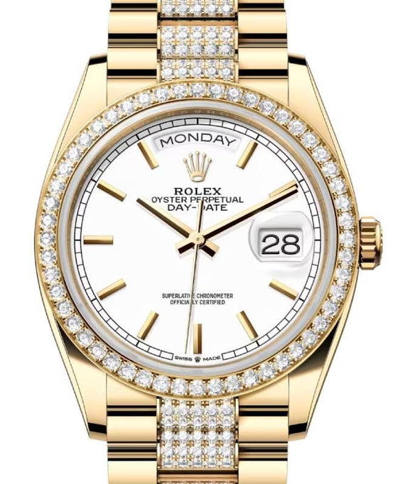 Rolex Day-Date 36 36 mm 128348RBRWHSDDP Yellow Gold/Diamonds White