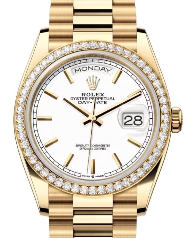 Rolex Day-Date 36 36 mm 128348RBRWHSDP Yellow Gold/Diamonds White