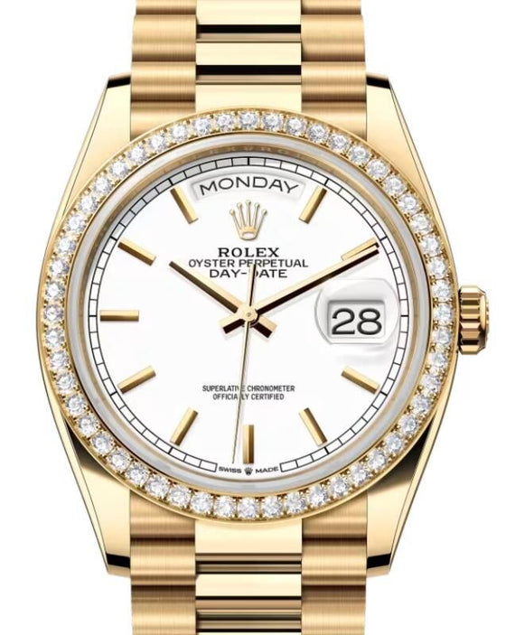 Rolex Day-Date 36 36 mm 128348RBRWHSDP Yellow Gold/Diamonds White