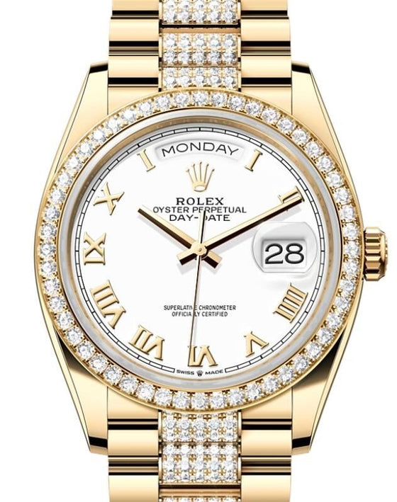 Rolex Day-Date 36 36 mm 128348RBRWRDP Yellow Gold/Diamonds White