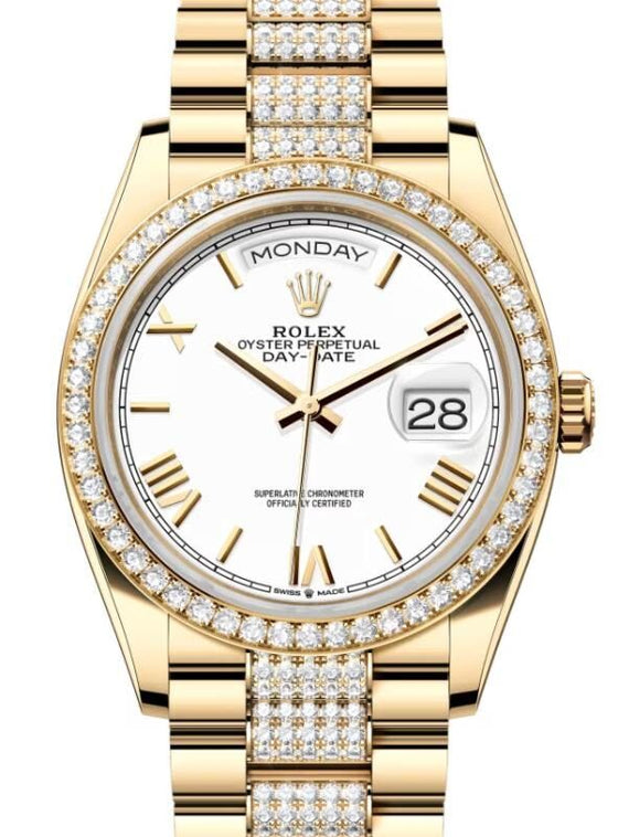 Rolex Day-Date 36 36 mm 128348RBRWRSDP Yellow Gold/Diamonds White