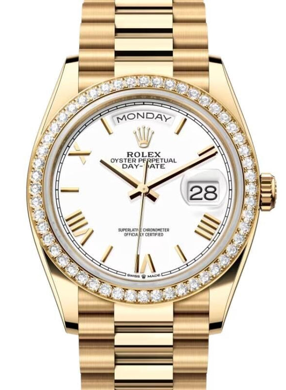 Rolex Day-Date 36 36 mm 128348RBRWRSP Yellow Gold/Diamonds White