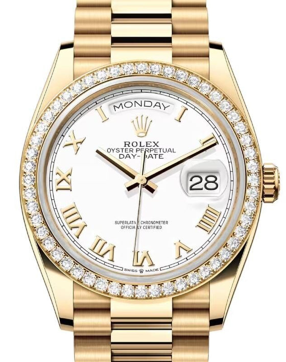 Rolex Day-Date 36 36 mm 128348WRDBP Yellow Gold/Diamonds White